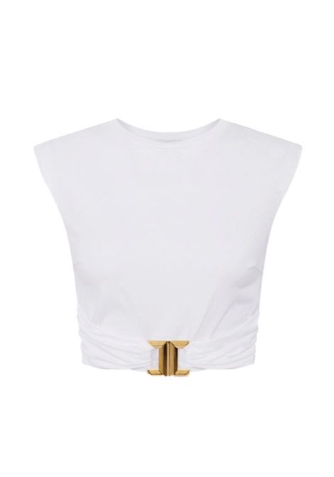 T-shirt ELISABETTA FRANCHI donna MA01656 Bianca cropped cotone aderente ELISABETTA FRANCHI | T-shirt | MA01656270